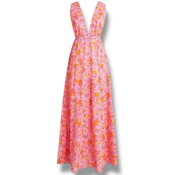 J Crew Dress WMNS M Pink Floral Plunge Cover up Limone Lightweight Open Back NEW - Picture 11 of 11